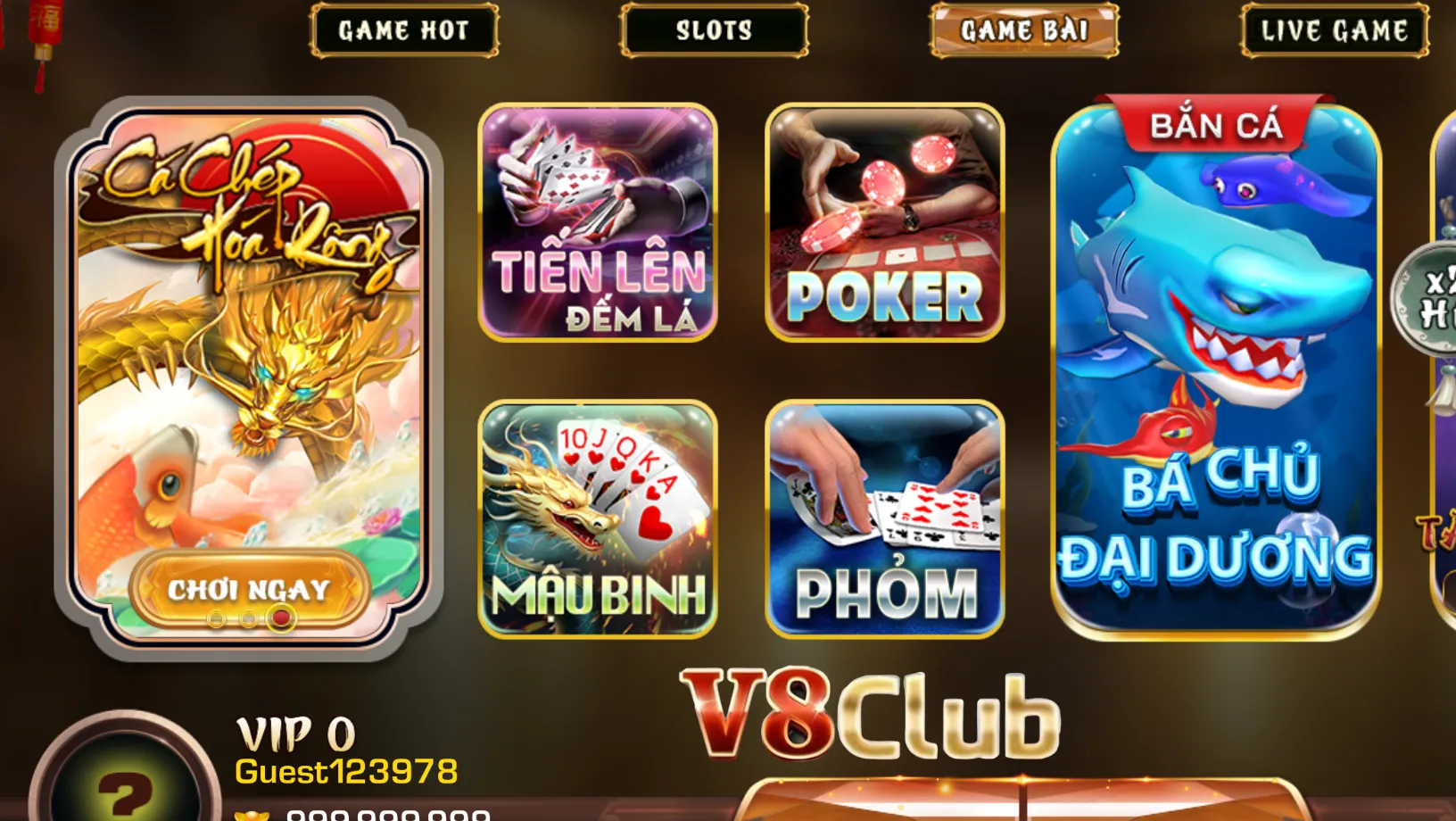 Sản phẩm game bài tại cổng game v8club