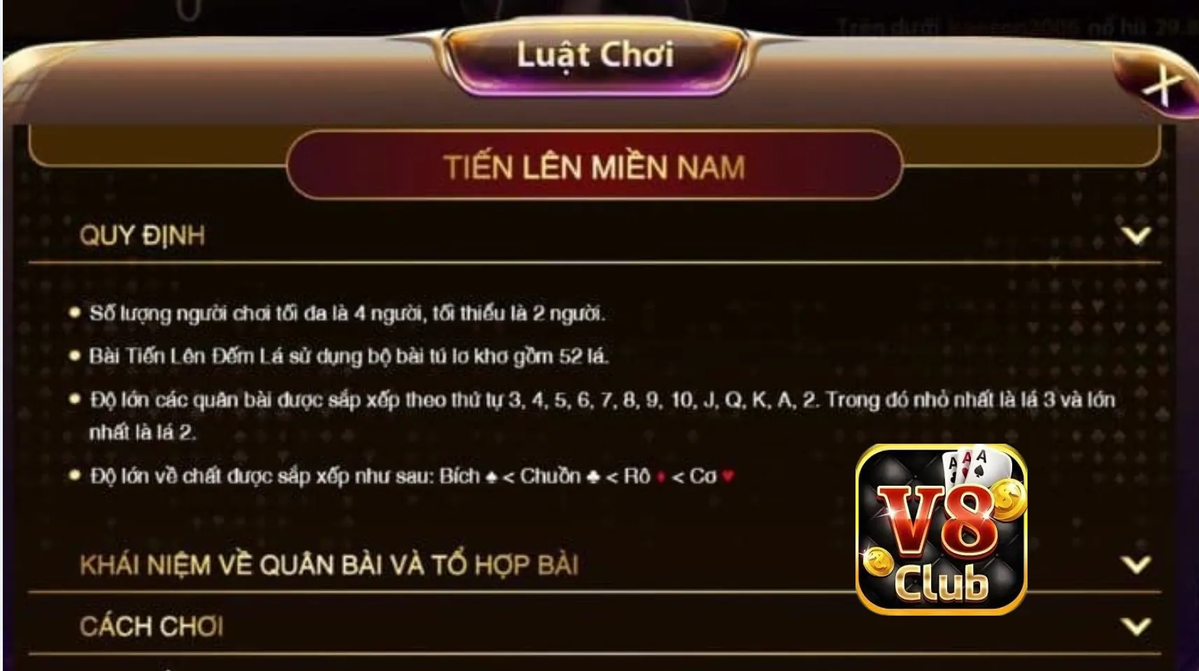 Quy tắc cơ bản của Tiến lên miền Nam V8club